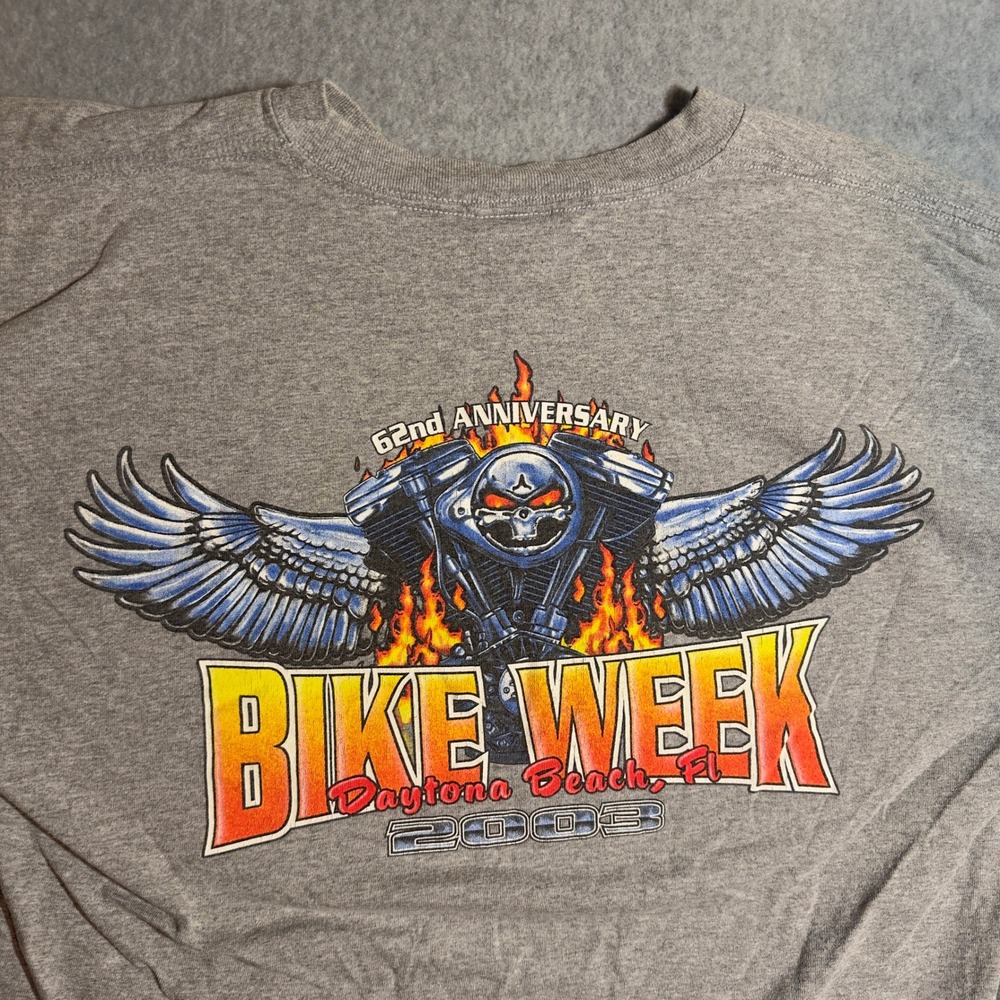 Vintage 2003 Daytona Beach Bike Week T Shirt Mens XL Gray USA 62nd Anniversary